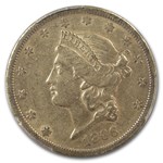 1866 $20 Liberty Gold Double Eagle AU-50 PCGS (w/Motto)