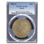 1866 $20 Liberty Gold Double Eagle AU-50 PCGS (w/Motto)