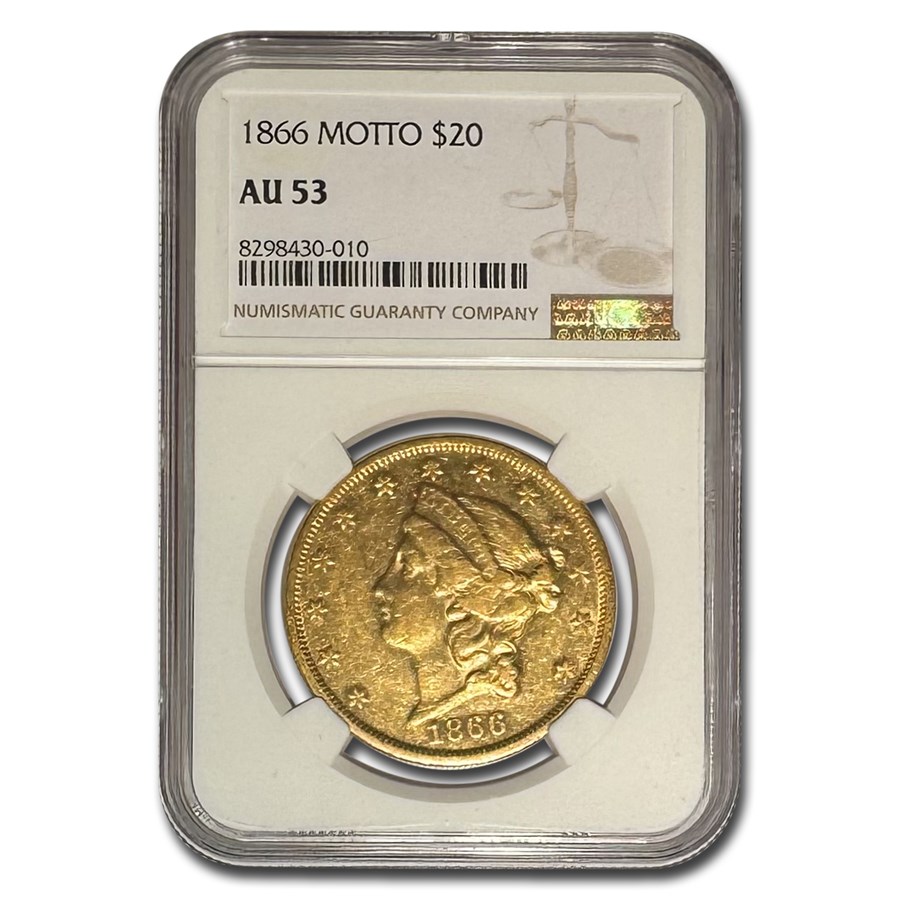 1866 $20 Liberty Gold Double Eagle AU-53 NGC (w/Motto)