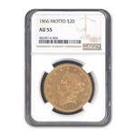 1866 $20 Liberty Gold Double Eagle AU-55 NGC (Motto)