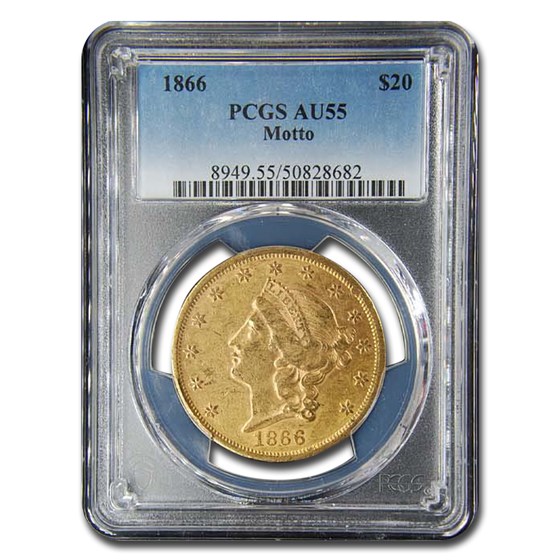 1866 $20 Liberty Gold Double Eagle AU-55 PCGS (w/Motto) 1866 $20 Liberty Gold Double Eagle AU-55 PCGS (w/Motto)