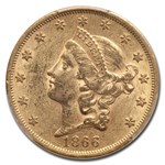 1866 $20 Liberty Gold Double Eagle AU-58 PCGS (w/Motto)