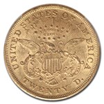 1866 $20 Liberty Gold Double Eagle AU-58 PCGS (w/Motto)
