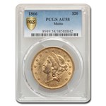 1866 $20 Liberty Gold Double Eagle AU-58 PCGS (w/Motto)