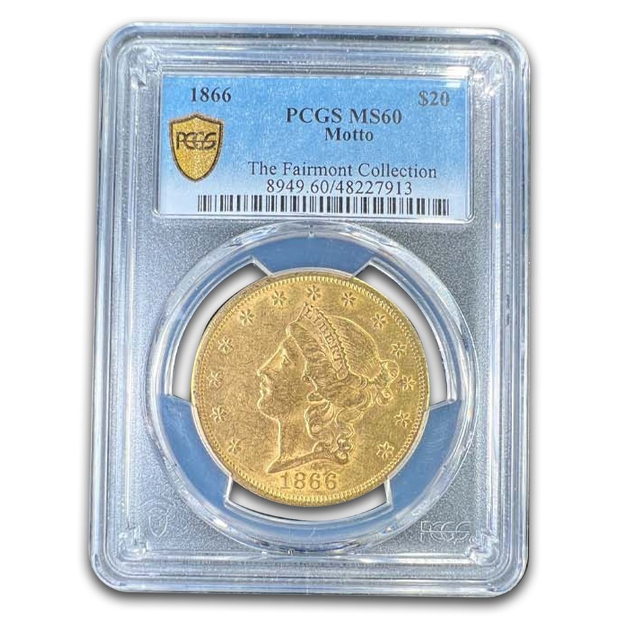 1866 $20 Liberty Gold Double Eagle MS-60 PCGS (Motto)