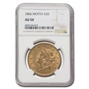 1866 $20 Liberty Gold Double Eagle w/Motto AU-50 NGC