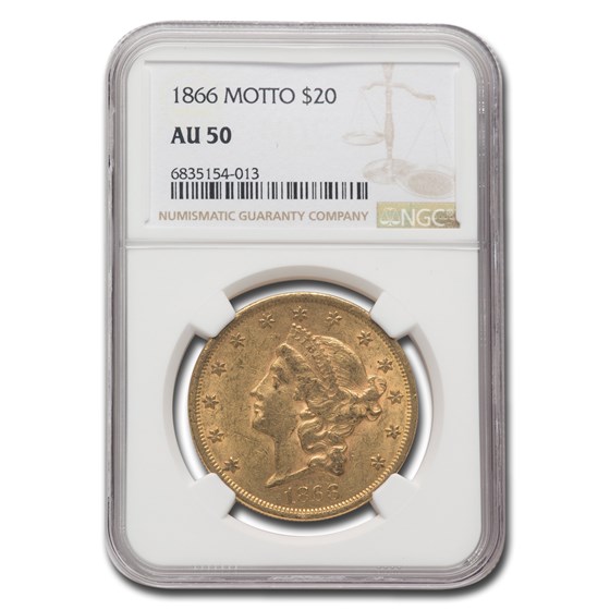 1866 $20 Liberty Gold Double Eagle w/Motto AU-50 NGC