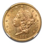 1866 $20 Liberty Gold Double Eagle w/Motto AU-58 NGC