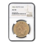 1866 $20 Liberty Gold Double Eagle w/Motto AU-58 NGC