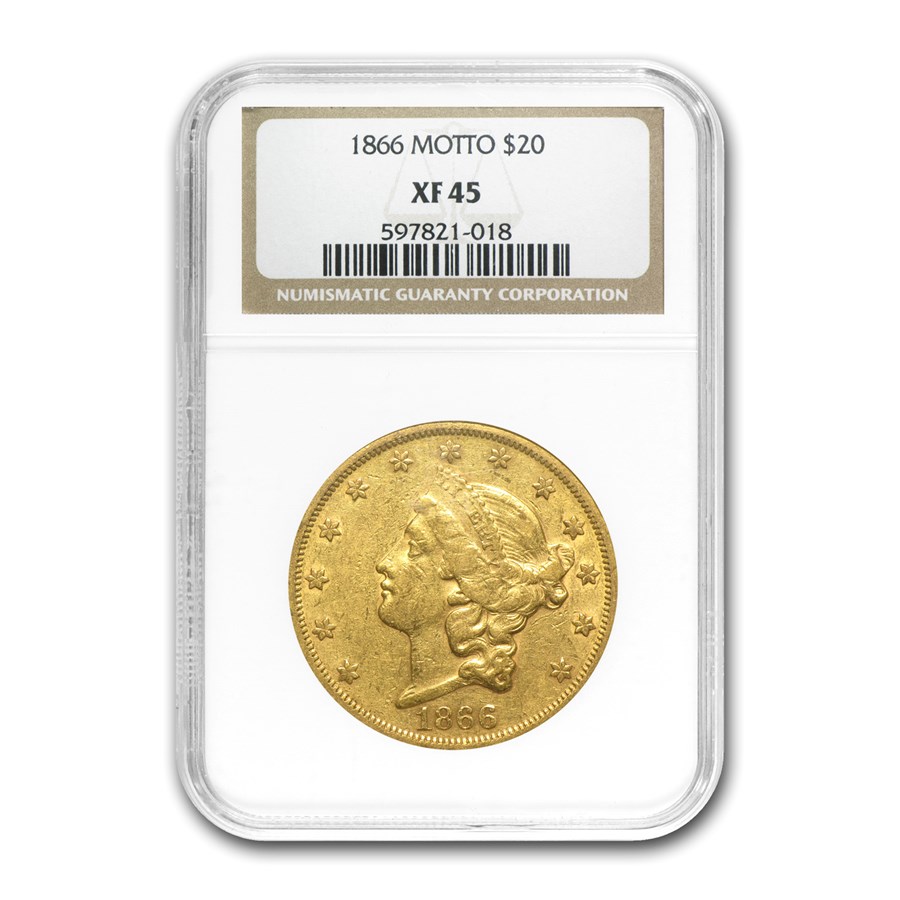 1866 $20 Liberty Gold Double Eagle w/Motto XF-45 NGC