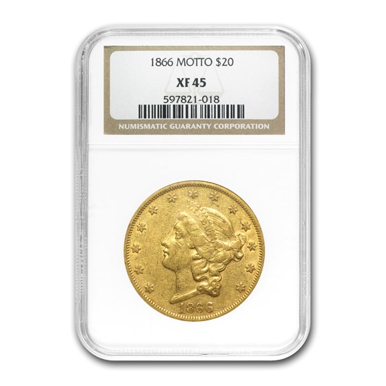 1866 $20 Liberty Gold Double Eagle w/Motto XF-45 NGC 1866 $20 Liberty Gold Double Eagle w/Motto XF-45 NGC