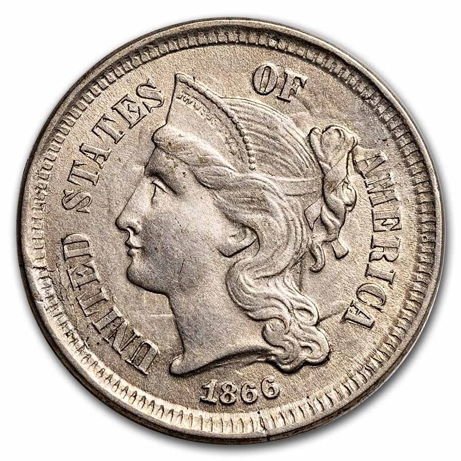 1866 3 Cent Nickel AU