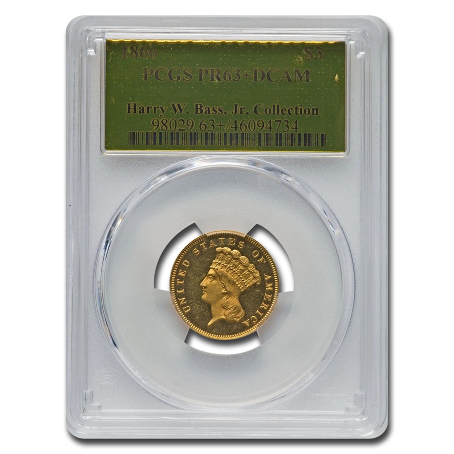 1866 $3 Gold Princess PR-63+ DCAM PCGS (Bass Collection)