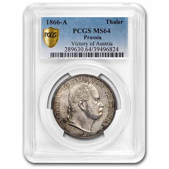 1866-A German States Prussia Silver Thaler Wilhelm I MS-64 PCGS 1866-A German States Prussia Silver Thaler Wilhelm I MS-64 PCGS