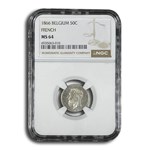 1866 Belgium Silver 50 Centimes MS-64 NGC
