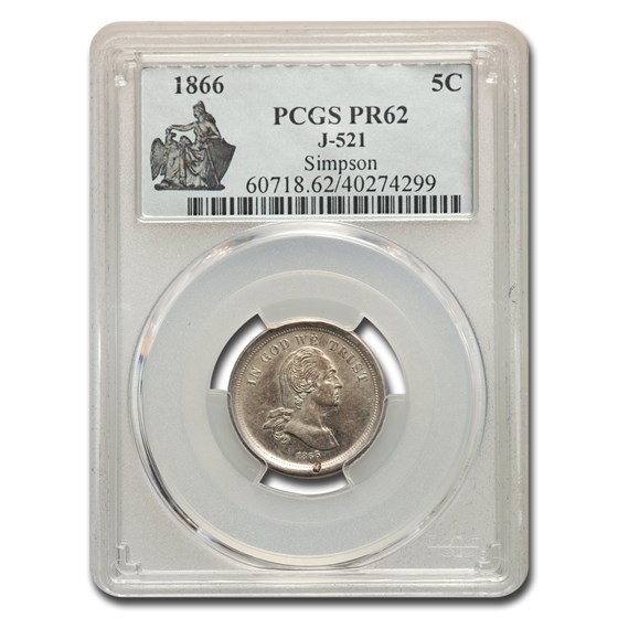 1866 Five Cent Nickel Pattern PR-62 PCGS (J-521)