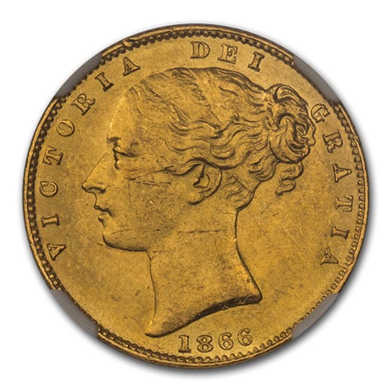 1866 Great Britain Gold Sovereign Victoria Shield MS-63 NGC 1866 Great Britain Gold Sovereign Victoria Shield MS-63 NGC