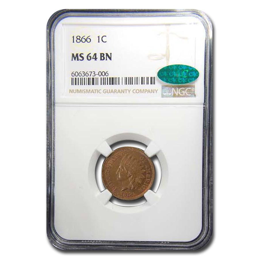 1866 Indian Head Cent MS-64 NGC CAC (Brown)