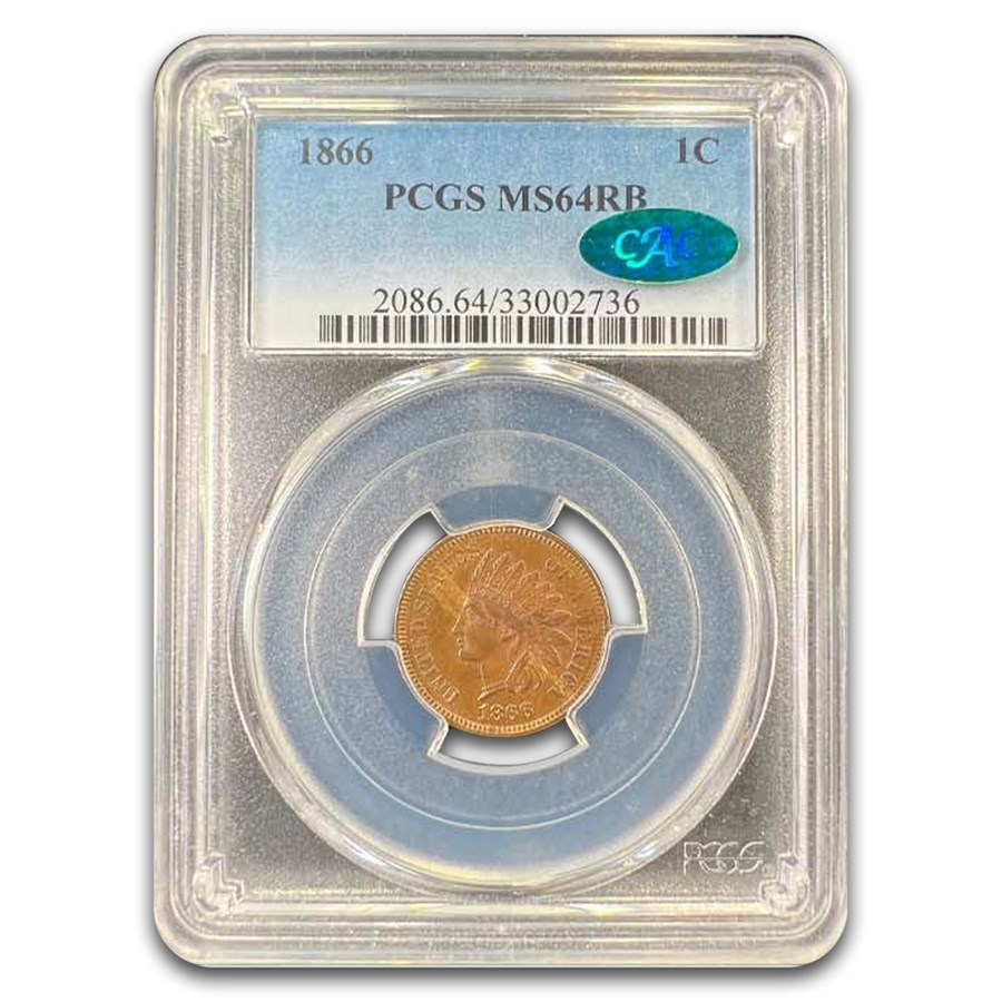 1866 Indian Head Cent MS-64 PCGS CAC (Red/Brown)