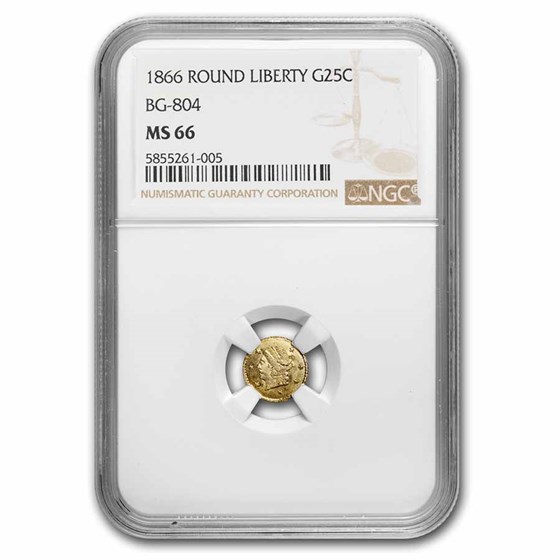 1866 Liberty Round 25 Cent Gold MS-66 NGC (BG-804) 1866 Liberty Round 25 Cent Gold MS-66 NGC (BG-804)
