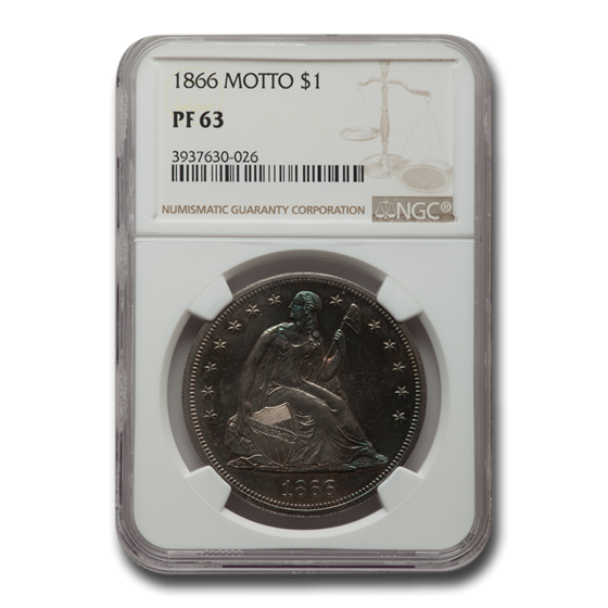 1866 Liberty Seated Dollar PF-63 NGC (w/Motto) 1866 Liberty Seated Dollar PF-63 NGC (w/Motto)