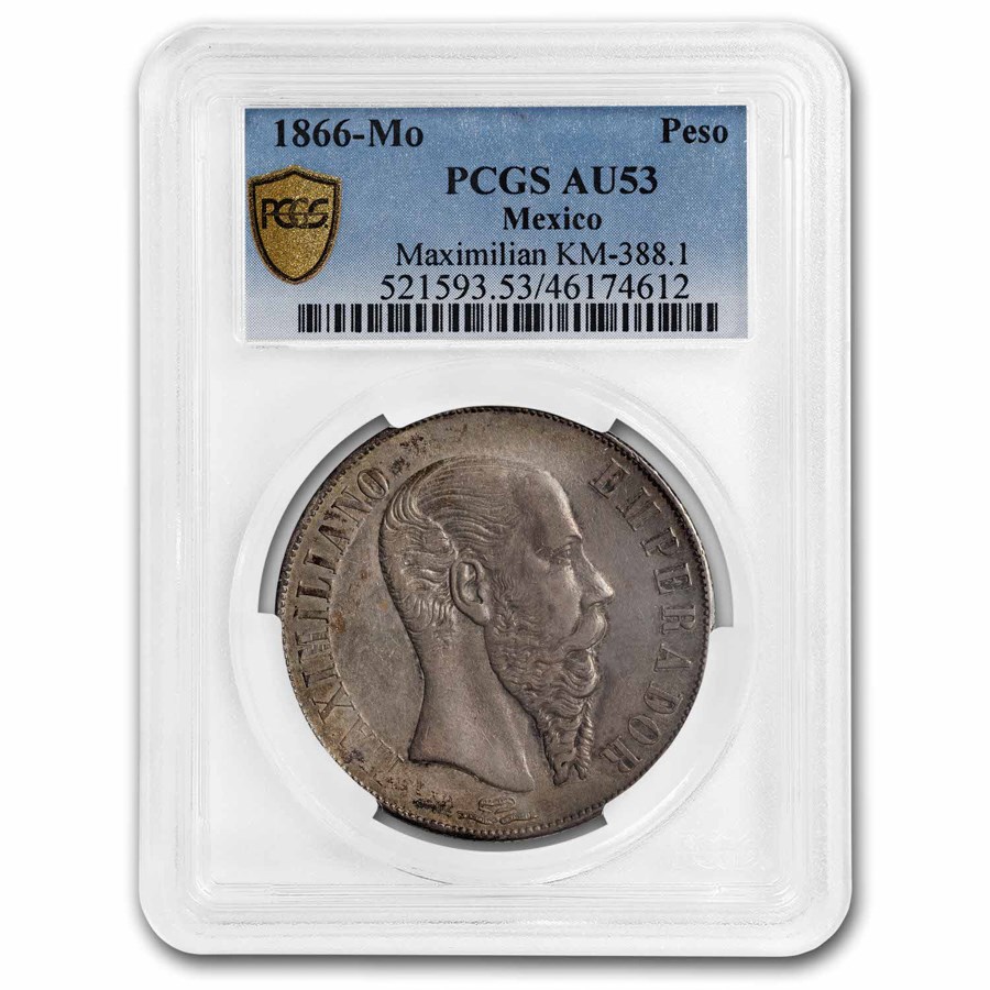 1866 Mo Mexico 1 Peso AU-53 PCGS (Maximilian Empire)