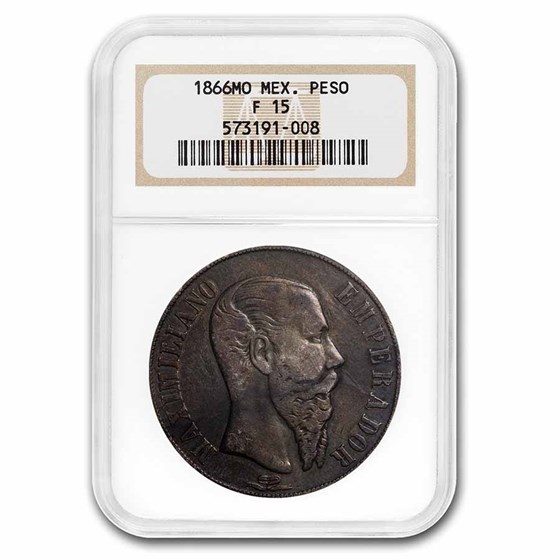 1866-Mo Mexico Silver Peso Maximilian Fine-15 NGC
