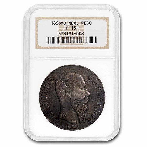 1866-Mo Mexico Silver Peso Maximilian I Fine-15 NGC 1866-Mo Mexico Silver Peso Maximilian I Fine-15 NGC
