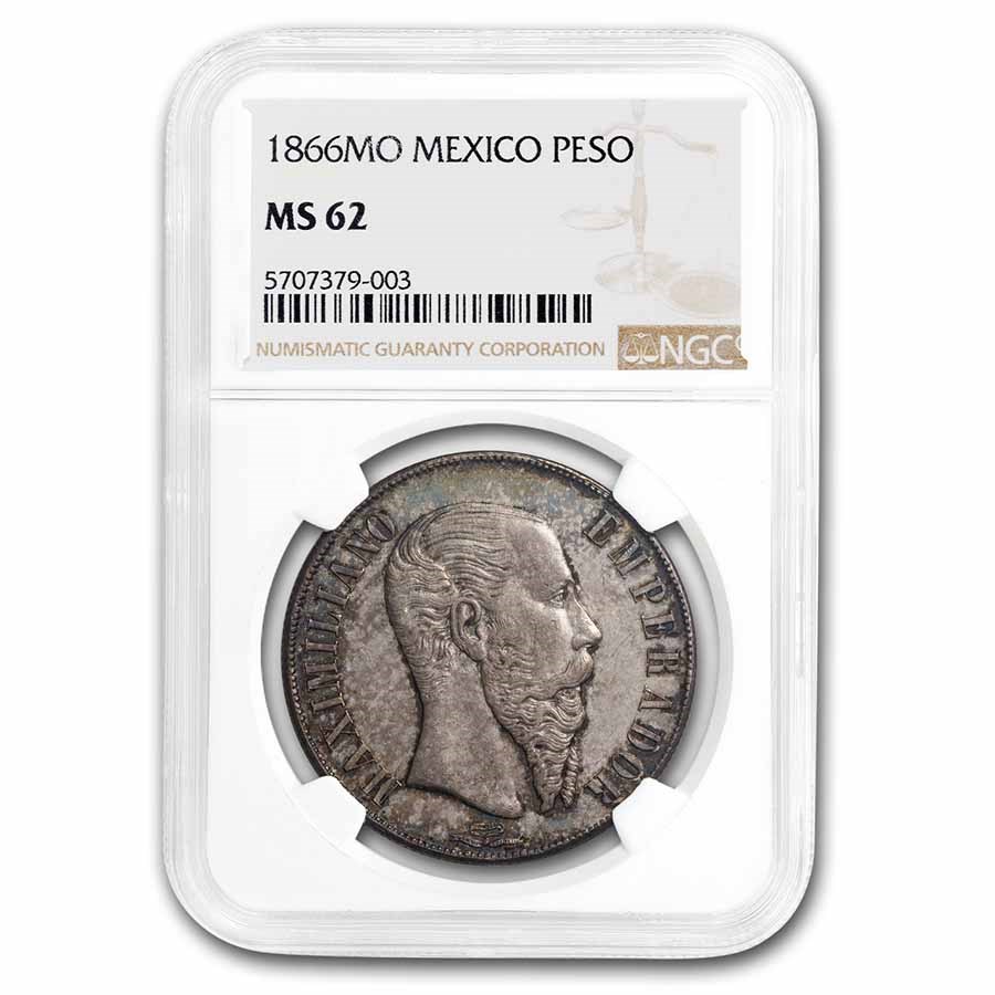 1866-Mo Mexico Silver Peso Maximilian MS-62 NGC