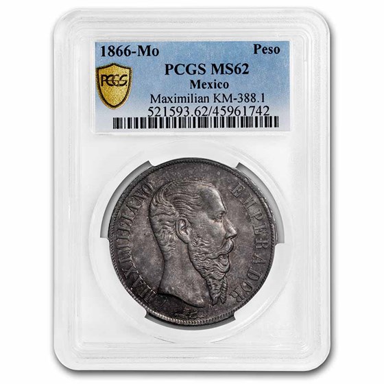 1866-Mo Mexico Silver Peso Maximilian MS-62 PCGS 1866-Mo Mexico Silver Peso Maximilian MS-62 PCGS