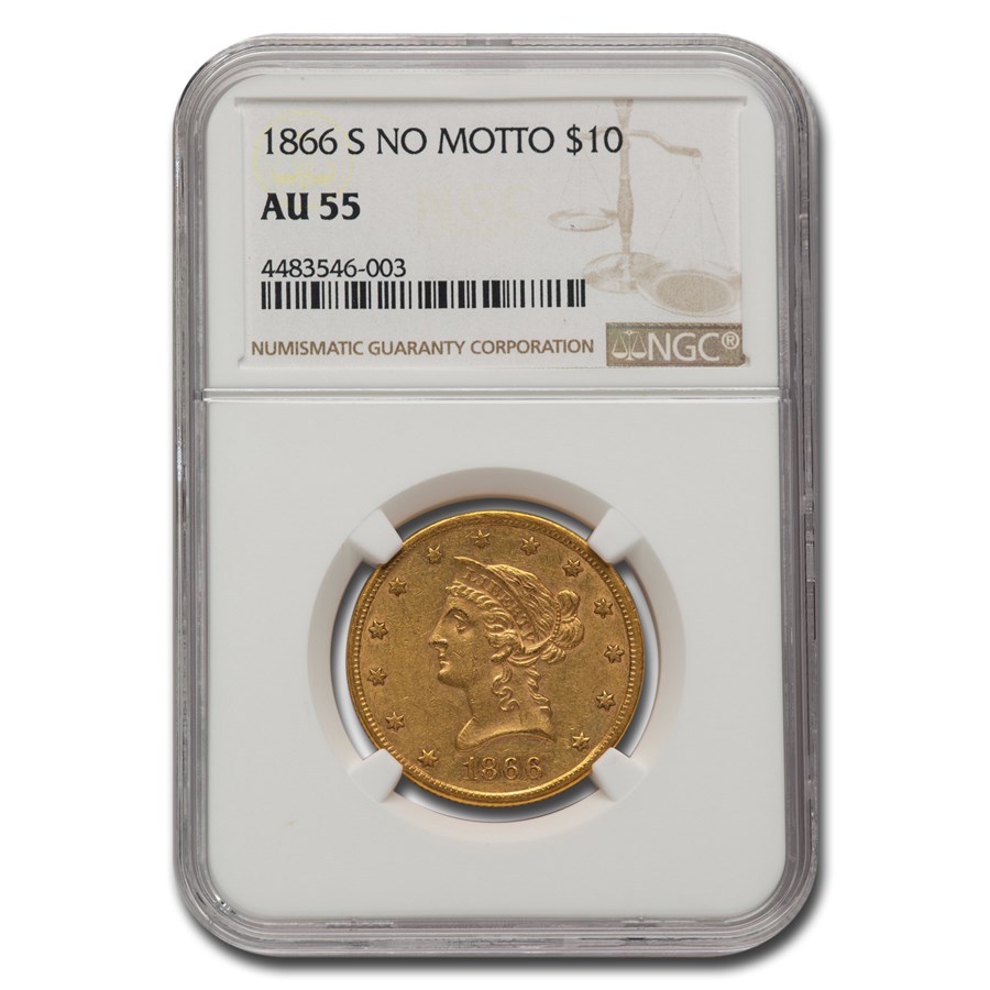 1866-S $10 Liberty Gold Eagle AU-55 NGC (No Motto)