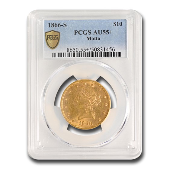 1866-S $10 Liberty Gold Eagle AU-55+ PCGS (Motto) 1866-S $10 Liberty Gold Eagle AU-55+ PCGS (Motto)