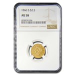 1866-S $2.50 Liberty Gold Quarter Eagle AU-58 NGC