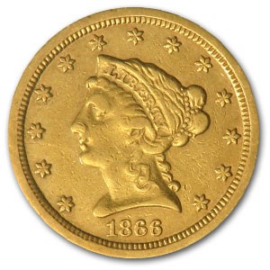 1866-S $2.50 Liberty Gold Quarter Eagle AU Details (Cleaned) 1866-S $2.50 Liberty Gold Quarter Eagle AU Details (Cleaned)