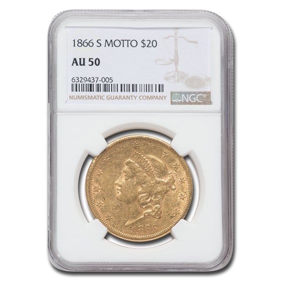 1866-S $20 Liberty Gold Double Eagle AU-50 NGC (Motto) 1866-S $20 Liberty Gold Double Eagle AU-50 NGC (Motto)