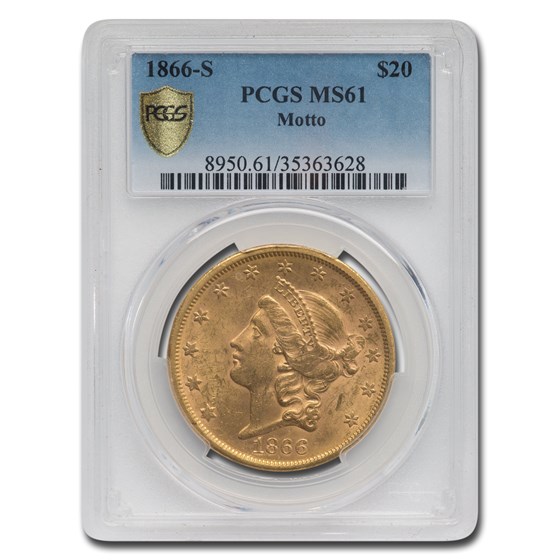 1866-S $20 Liberty Gold Double Eagle MS-61 PCGS (Motto) 1866-S $20 Liberty Gold Double Eagle MS-61 PCGS (Motto)