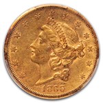 1866-S $20 Liberty Gold Double Eagle No Motto AU-53 PCGS