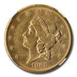 1866-S $20 Liberty Gold Double Eagle No Motto AU-55 NGC