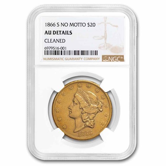 1866-S $20 Liberty Gold Double Eagle No Motto AU Details NGC 1866-S $20 Liberty Gold Double Eagle No Motto AU Details NGC