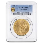 1866-S $20 Liberty Gold Double Eagle No Motto MS-61 PCGS