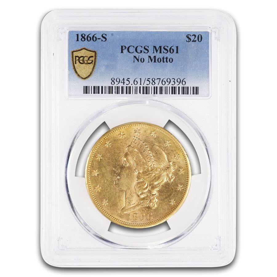 1866-S $20 Liberty Gold Double Eagle No Motto MS-61 PCGS