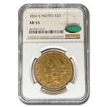 1866-S $20 Liberty Gold Double Eagle w/Motto AU-55 NGC CAC
