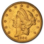 1866-S $20 Liberty Gold Double Eagle w/Motto AU-58 PCGS