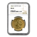 1866-S $20 Liberty Gold Double Eagle w/Motto MS-62 NGC