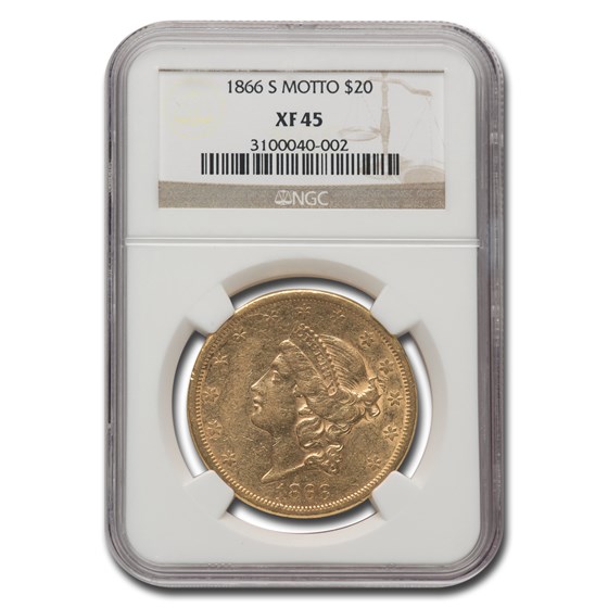 1866-S $20 Liberty Gold Double Eagle w/Motto XF-45 NGC 1866-S $20 Liberty Gold Double Eagle w/Motto XF-45 NGC