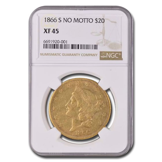 1866-S $20 Liberty Gold Double Eagle XF-45 NGC (No Motto) 1866-S $20 Liberty Gold Double Eagle XF-45 NGC (No Motto)