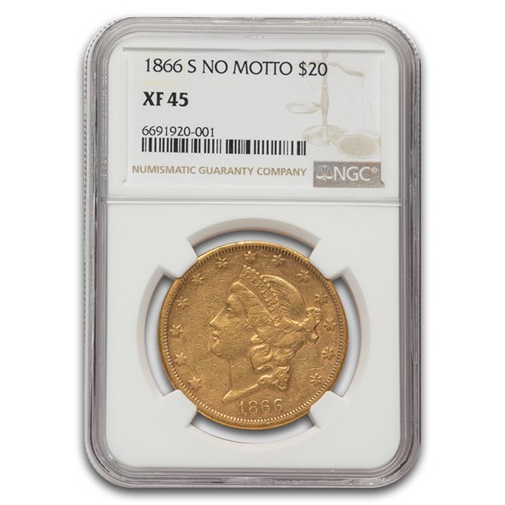 1866-S $20 Liberty Gold Double Eagle XF-45 NGC (No Motto)