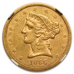 1866-S $5 Liberty Gold Half Eagle AU-53 NGC (Motto)