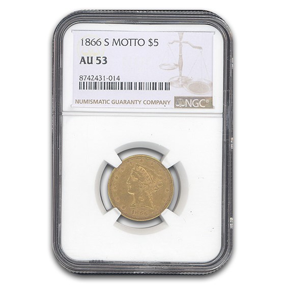 1866-S $5 Liberty Gold Half Eagle AU-53 NGC (Motto)