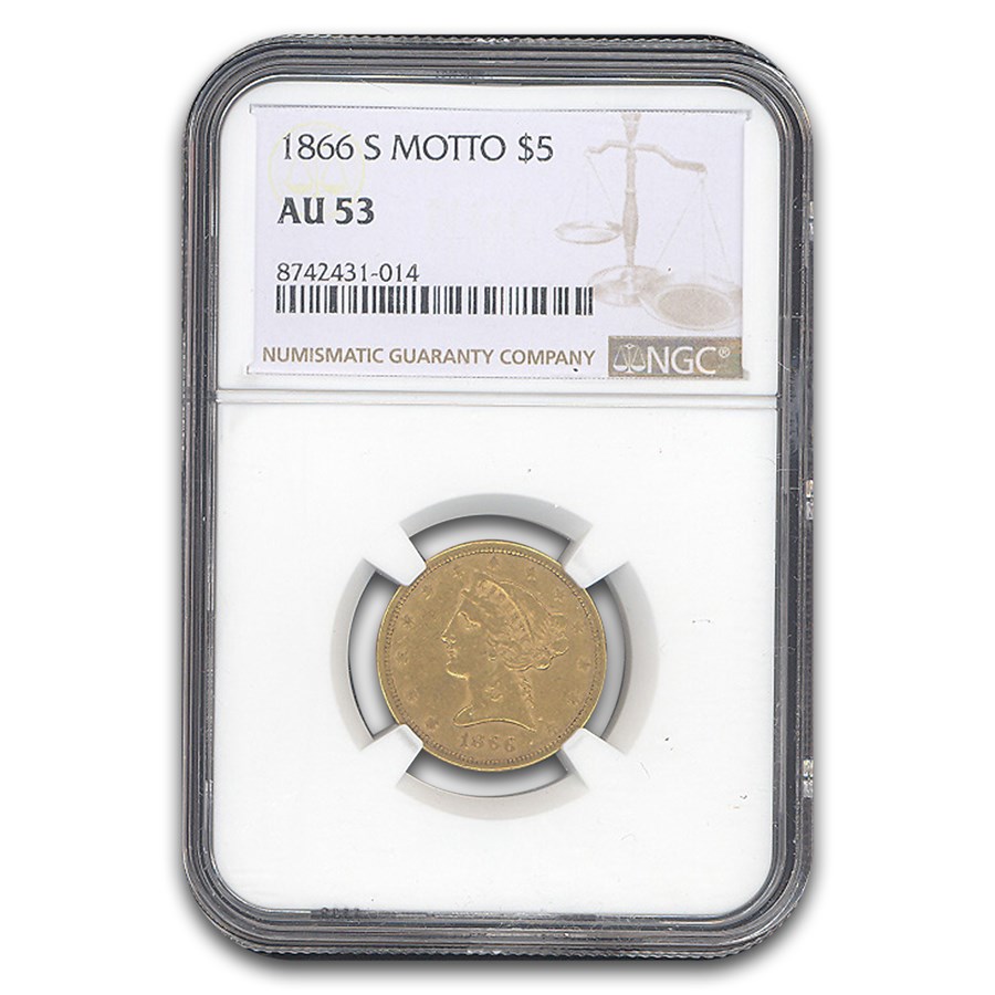 1866-S $5 Liberty Gold Half Eagle AU-53 NGC (Motto)